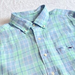 Vineyard Vines 100% Linen Classic Fit Tucker Shirt Size Large Blue Green White